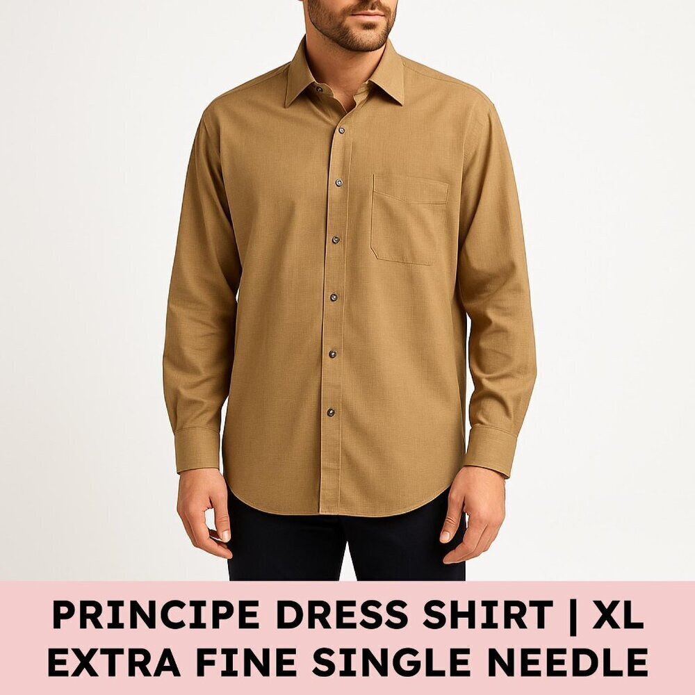 Principe Italian Cotton Dress Shirt Extra Fine Single Needle Camel Neutral XL - Picture 11 of 11